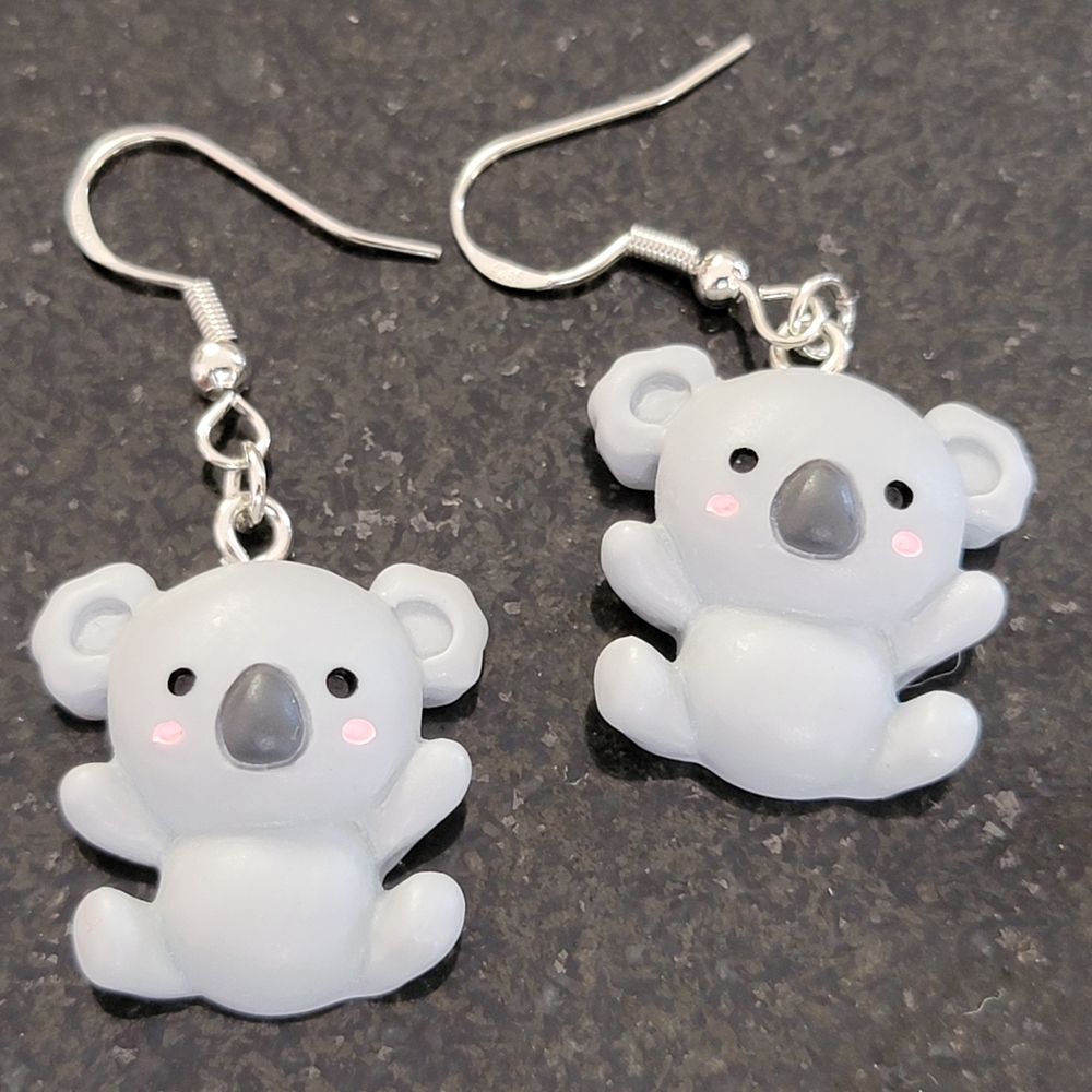 Artisan Silver and Gray Koala Earrings
